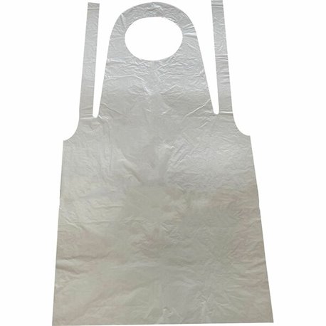 Genuine Joe 50" Disposable Poly Apron - Polyethylene - For Food Service, Manufacturing - White - 100 / Pack