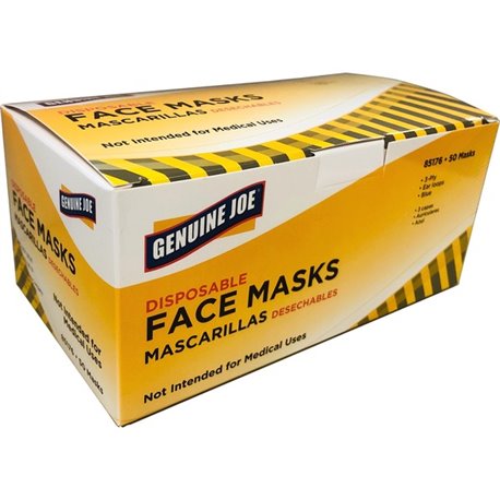 Genuine Joe Disposable Face Mask - Recommended for: Face - Particulate Protection - Blue - Disposable, Latex-free, Breathable, C