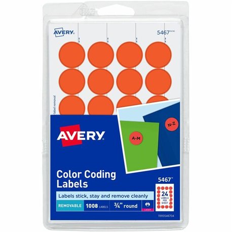 Avery Color-Coding Labels - - Height3/4" Diameter - Removable Adhesive - Round - Laser - Neon Red - 24 / Sheet - 1008 / Pack
