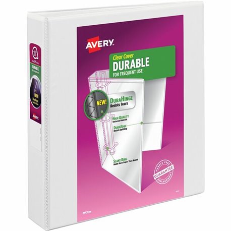 Avery Durable View Binder 1�" , Slant D Rings, White - 1 1/2" Binder Capacity - Letter - 8 1/2" x 11" Sheet Size - 375 Sheet Cap