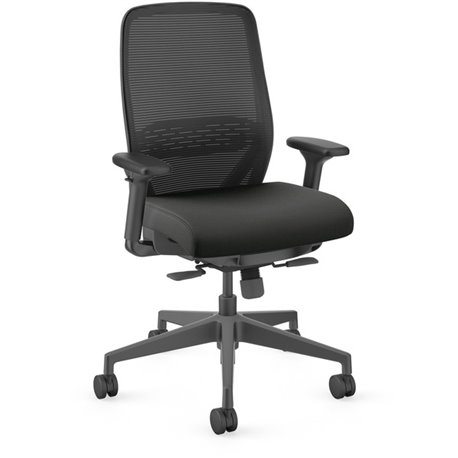 HON Nucleus Task Chair KD - Black Vinyl Seat - Black Back - Armrest - 1 Each