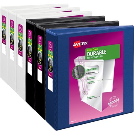 Avery Durable View 3 Ring Binder - Letter - 8.5" x 11" - 600 Sheet - 3" Capacity - 6 / Carton - Blue, White, Black