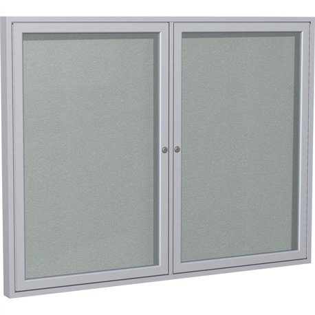 Ghent 2 Door Enclosed Vinyl Bulletin Board with Satin Frame - 36" Height x 48" Width - Silver Vinyl Surface - Locking Door, Tack