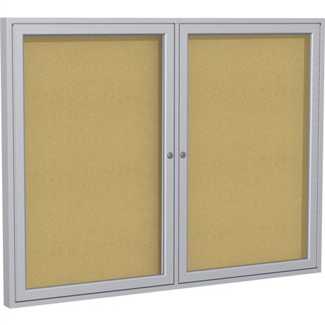 Ghent 2 Door Enclosed Natural Cork Bulletin Board with Satin Frame - 48" Height x 60" Width - Natural Cork Surface - Sleek Style