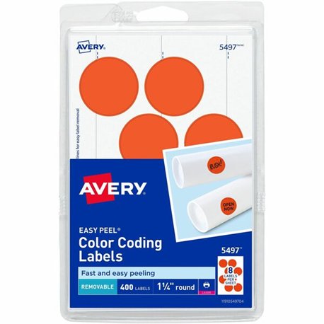 Avery 1-1/4" Color-Coding Labels - - Height1 1/4" Diameter - Removable Adhesive - Round - Laser - Red - 12 / Sheet - 400 / Pack