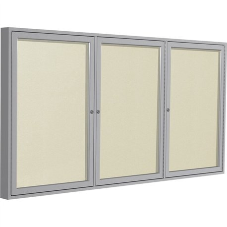Ghent 3 Door Enclosed Vinyl Bulletin Board with Satin Frame - 48" Height x 96" Width - Ivory Vinyl Surface - Weather Resistant, 