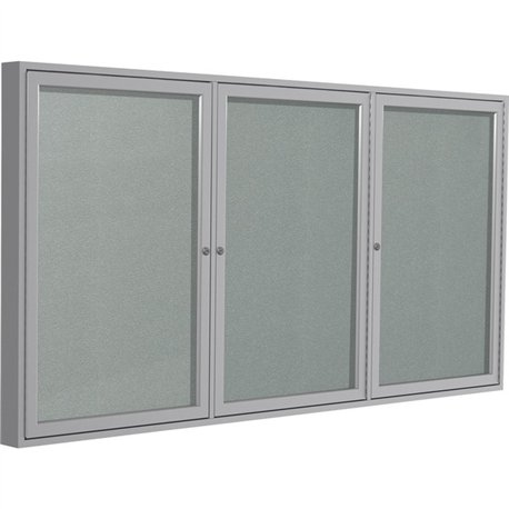 Ghent 3 Door Enclosed Vinyl Bulletin Board with Satin Frame - 48" Height x 96" Width - Silver Vinyl Surface - Locking Door, Tack