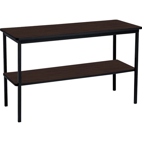 Iceberg Utility Table - Walnut Laminate Rectangle Top - Powder Coated Black Base - 500 lb Capacity - 48" Table Top Length x 18" 