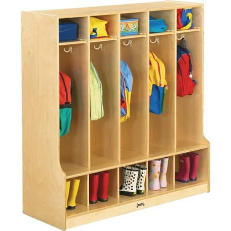 Jonti-Craft 5 Section Step Coat Locker - 50.5" Height x 48" Width x 17.5" DepthFloor - Hanging Hook, Stain Resistant, Sturdy - W