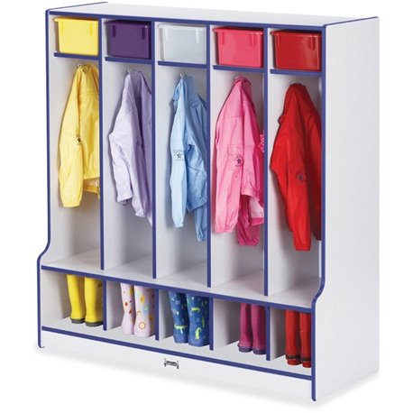 Jonti-Craft Rainbow Accents Step 5 Section Locker - 5 Compartment(s) - 50.5" Height x 48" Width x 17.5" Depth - Double Hook, Dur