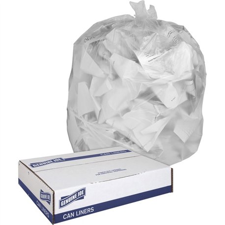 Genuine Joe Clear Trash Can Liners - Medium Size - 30 gal Capacity - 30" Width x 36" Length - 0.60 mil (15 Micron) Thickness - L