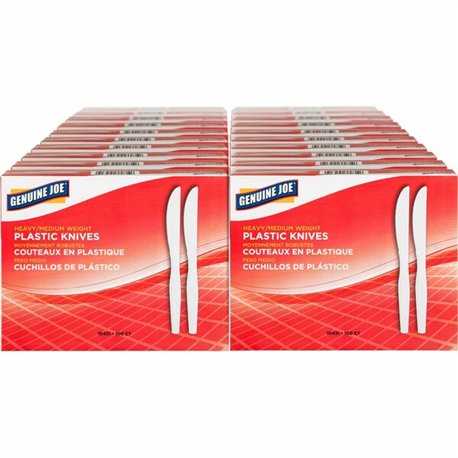 Genuine Joe Heavyweight Disposable Knives - 100 / Box - 40/Carton - Disposable - White