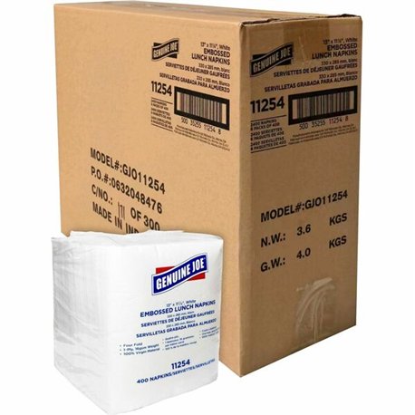 Genuine Joe Lunch Napkins - 1 Ply - Quarter-fold - 13" x 11.25" - White - 400 Per Pack - 6 / Carton