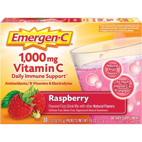 Emergen-C Raspberry Vitamin C Drink Mix - For Immune Support - Fruit, Raspberry - 1 Each - 30.0 Per Box