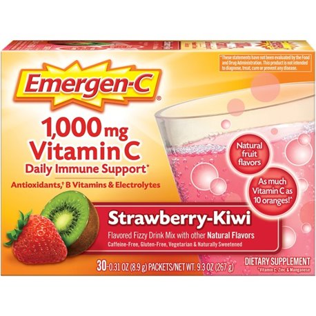 Emergen-C Strawberry-Kiwi Vitamin C Drink Mix - For Immune Support - Strawberry Kiwi - 1 Each - 30 Per Box