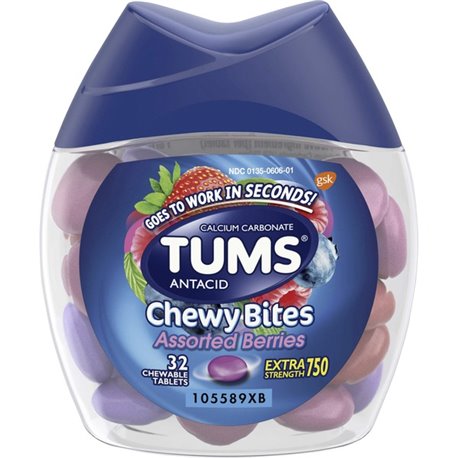 TUMS Chewy Bites Chewable Antacid Tablets - For Acid Indigestion, Heartburn, Sour Stomach, Upset Stomach - Assorted Berries - 1 