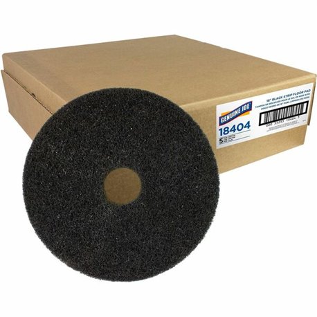 Genuine Joe Black Floor Stripping Pad - 5/Carton - Round x 18" Diameter - Stripping - 175 rpm to 350 rpm Speed Supported - Heavy