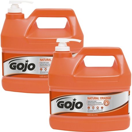 Gojo NATURAL* ORANGE Pumice Hand Cleaner - Orange Citrus ScentFor - 1 gal (3.8 L) - Pump Bottle Dispenser - Soil Remover, Dirt R