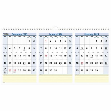At-A-Glance Ruled Daily Blocks Calendar - Medium Size - Julian Dates - Monthly - 12 Month - January 2024 - December 2024 - 1 Mon