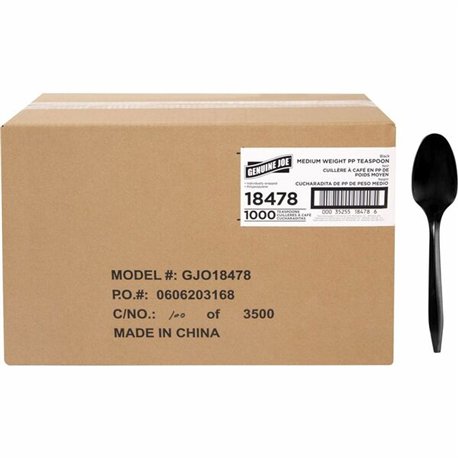 Genuine Joe Medium-weight Individually Wrapped Teaspoons - 1000/Carton - Teaspoon - Breakroom - Disposable - Black