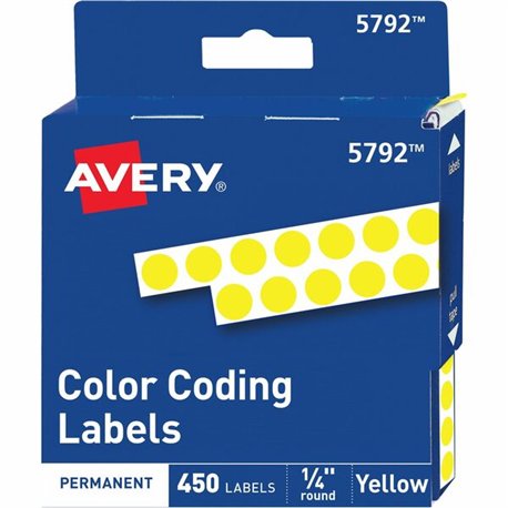 Avery 1/4" Color-Coding Labels - - Height1/4" Diameter - Permanent Adhesive - Round - Yellow - 450 / Pack - Self-adhesive