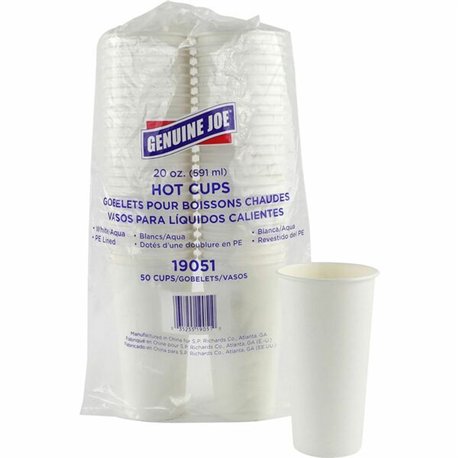 Genuine Joe 20 oz Disposable Hot Cups - 50 / Pack - 50 / Pack - White - Polyurethane - Coffee, Hot Drink, Picnic, Company, Tea, 