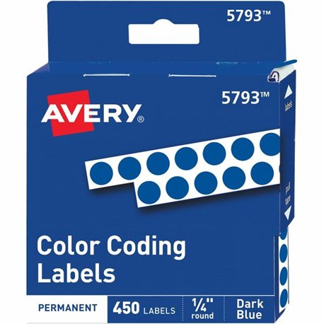 Avery 1/4" Color-Coding Labels - - Height1/4" Diameter - Permanent Adhesive - Round - Dark Blue - 450 / Pack - Self-adhesive