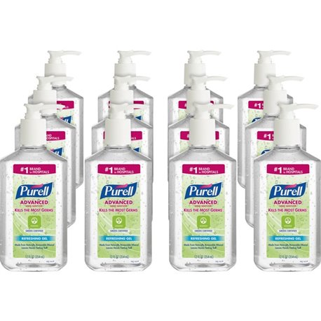 PURELL Hand Sanitizer Gel - Fragrance-free Scent - 12 fl oz (354.9 mL) - Pump Bottle Dispenser - Kill Germs - Clear - 12 / Carto