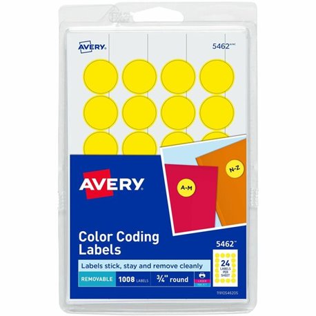 Avery 3/4" Round Removable Color Coding Labels - - Width3/4" Diameter - Removable Adhesive - Round - Laser, Inkjet - Yellow - Pa