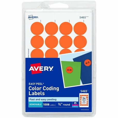 Avery 3/4" Round Removable Color Coding Labels - 4" Height x 6" Width - 3/4" Diameter - Removable Adhesive - Round - Laser, Inkj