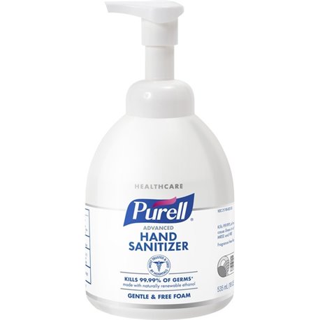 PURELL Hand Sanitizer Foam - Fragrance-free Scent - 18.1 fl oz (535 mL) - Pump Bottle Dispenser - Kill Germs - Hand, Skin - Clea