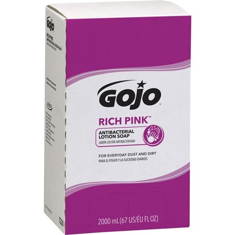 Gojo Rich Pink Antibacterial Lotion Soap Refill - 67.6 fl oz (2 L) - Soil Remover - Antibacterial - 1 Each