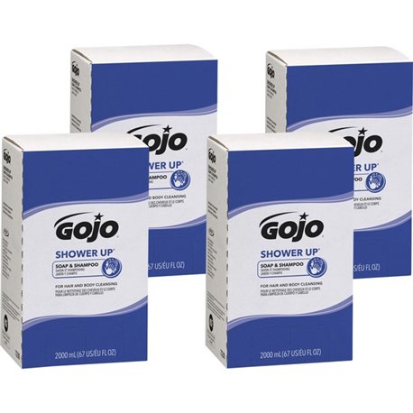 Gojo SHOWER UP Soap & Shampoo - Clean Scent - 67.6 fl oz (2 L) - Hair, Hand, Body - Rose - Pleasant Scent, Bio-based - 4 / Carto