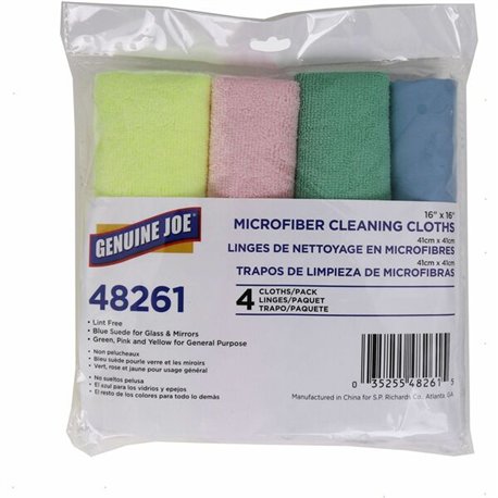 Genuine Joe Color-coded Microfiber Cleaning Cloths - 16" x 16" - Assorted - MicroFiber - 4 / Pack