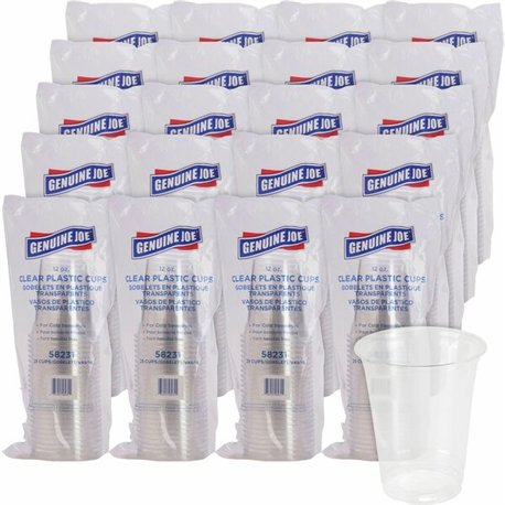 Genuine Joe 12 oz Clear Plastic Cups - 25 / Pack - 20 / Carton - Clear - Plastic - Cold Drink, Beverage