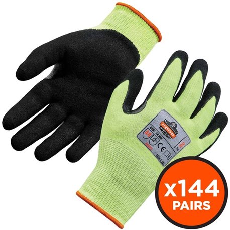 Ergodyne ProFlex 7041 Hi-Vis Nitrile-Coated Level 4 Cut Gloves - Nitrile, Polyurethane Coating - Medium Size - Lime - Cut Resist
