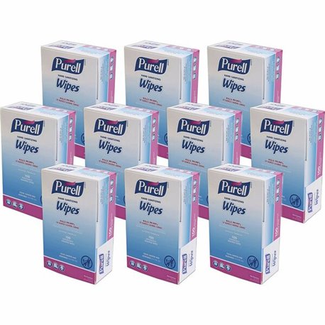 PURELL On-the-go Sanitizing Hand Wipes - 5" x 7" - Clear - 100 Per Box - 10 / Carton