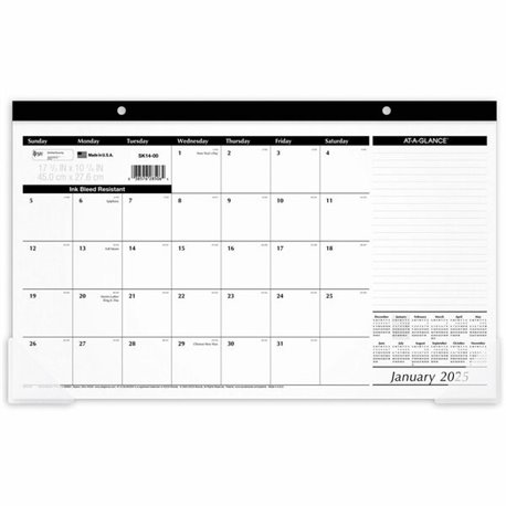 At-A-Glance Desk Pad Calendar - Julian Dates - Monthly - 12 Month - January 2025 - December 2025 - 1 Month Single Page Layout - 