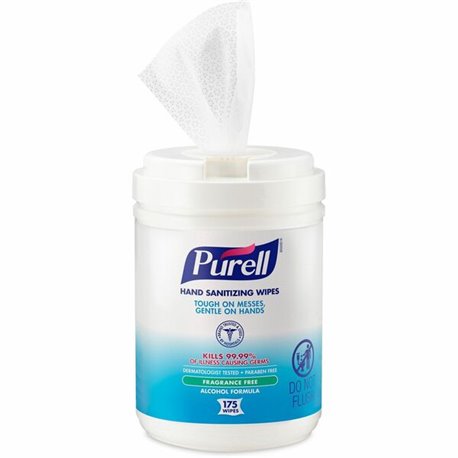 PURELL Alcohol Hand Sanitizing Wipes - 6" x 7" - White - 175 Per Canister - 1 Each