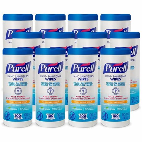 PURELL Sanitizing Wipes - Fresh Citrus - White - 100 Per Canister - 12 / Carton