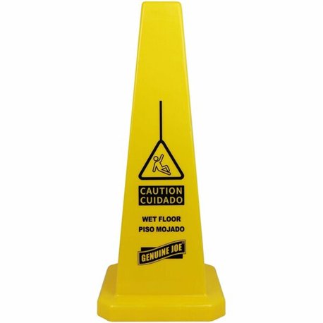 Genuine Joe Bright 4-sided Caution Safety Cone - 1 Each - English, Spanish - 10" Width x 24" Height x 10" Depth - Cone Shape - S