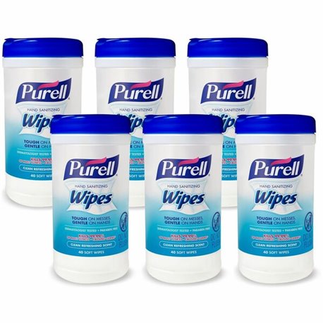 PURELL Clean Scent Hand Sanitizing Wipes - Clean - White - 40 Per Canister - 6 / Carton