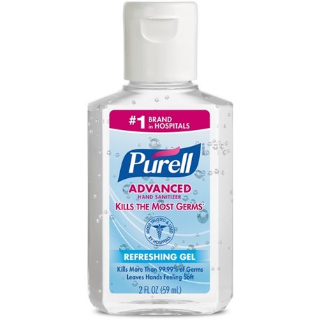 PURELL Advanced Hand Sanitizer Gel - Clean Scent - 2 fl oz (59.1 mL) - Flip Top Bottle Dispenser - Kill Germs - Hand, Hospital, 