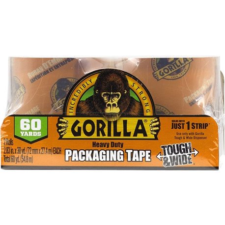 Gorilla Heavy-Duty Tough & Wide Shipping/Packaging Tape - 30 yd Length x 2.83" Width - 1.50" Core - 2 / Pack - Clear