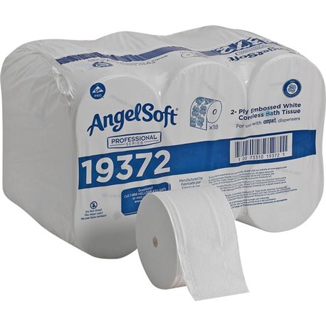 Angel Soft Professional Series Premium Embossed Coreless Toilet Paper - 2 Ply - 3.85" x 4.05" - 1125 Sheets/Roll - White - 18 / 