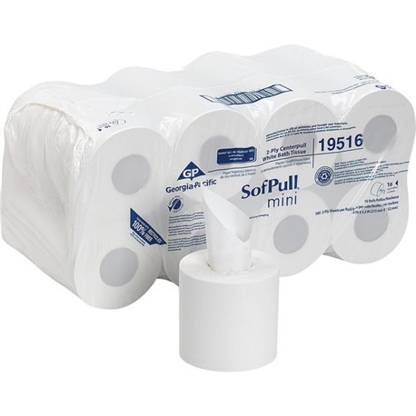 SofPull Centerpull Mini Toilet Paper - 2 Ply - 5.25" x 8.50" - 500 Sheets/Roll - White - Fiber - 16 Rolls Per Carton - 16 / Cart