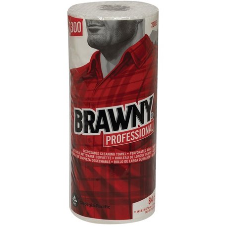 Brawny Professional D300 Disposable Cleaning Towels - 11" x 9.30" - 84 Sheets/Roll - White - Paper - 20 / Carton