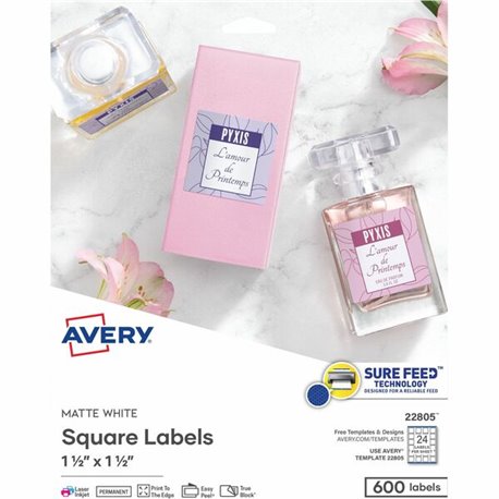 Avery Matte White Square Labels1�" x 1�" - 1 1/2" Width x 1 1/2" Length - Permanent Adhesive - Square - Laser, Inkjet - Matte Wh