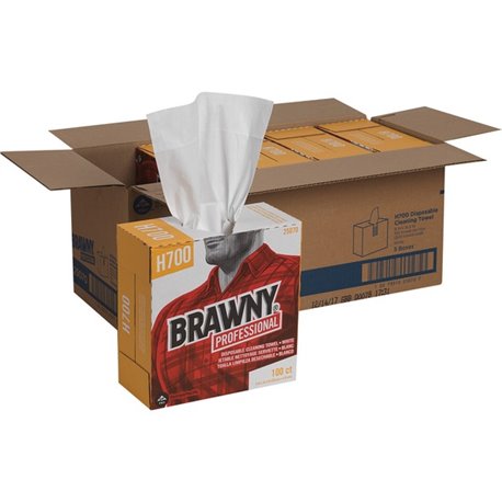 Brawny Professional H700 Disposable Cleaning Towels - 9.10" x 16.50" - White - Pulp Fiber - 100 Per Box - 5 / Carton