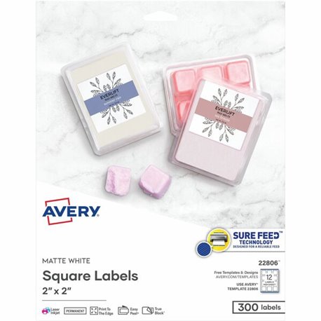 Avery Matte White Square Labels2" x 2" - 2" Width x 2" Length - Permanent Adhesive - Square - Laser, Inkjet - Matte White - Pape